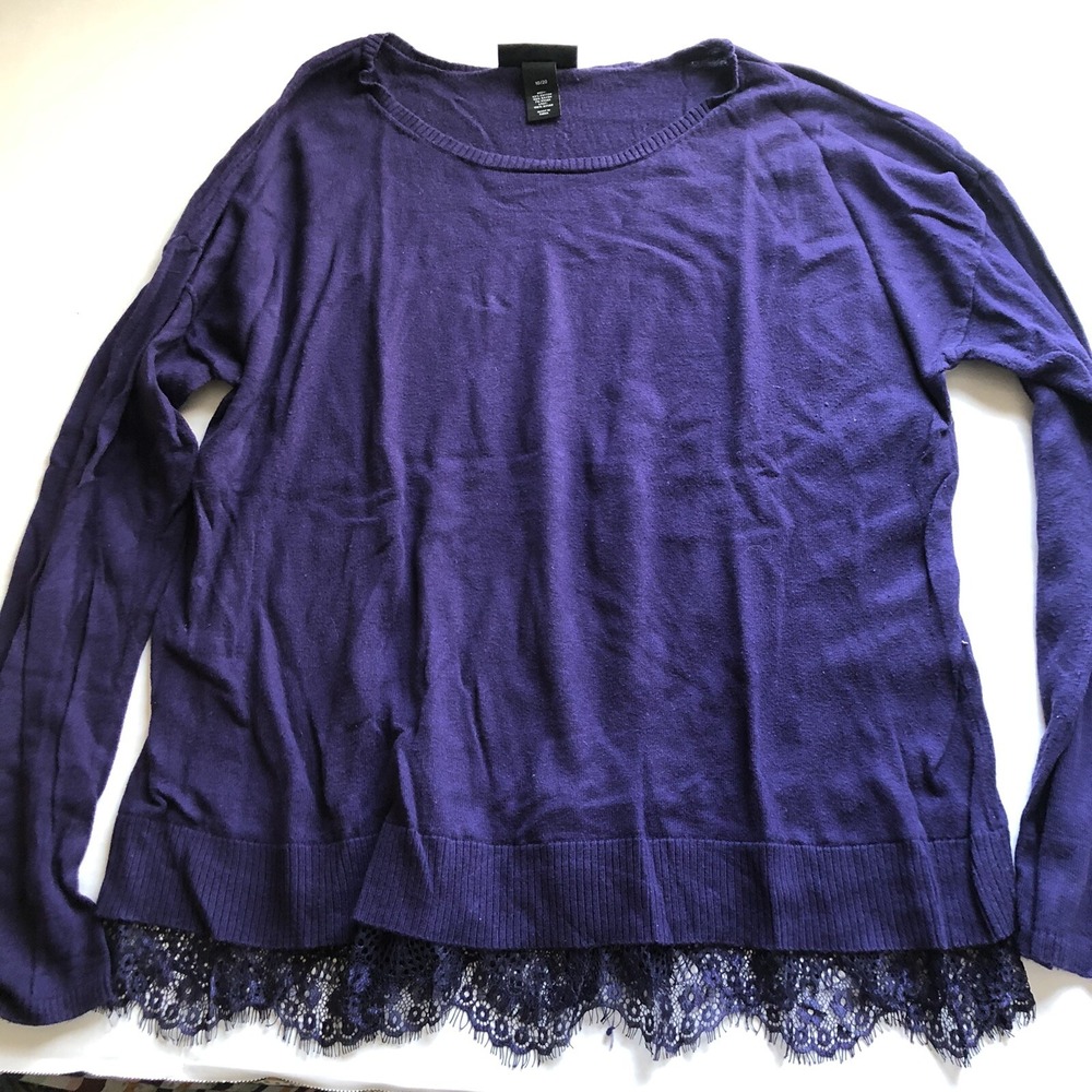 Lane Bryant Purple Lace Hem Trim Pullover Sweater Sz 18/20 a2997